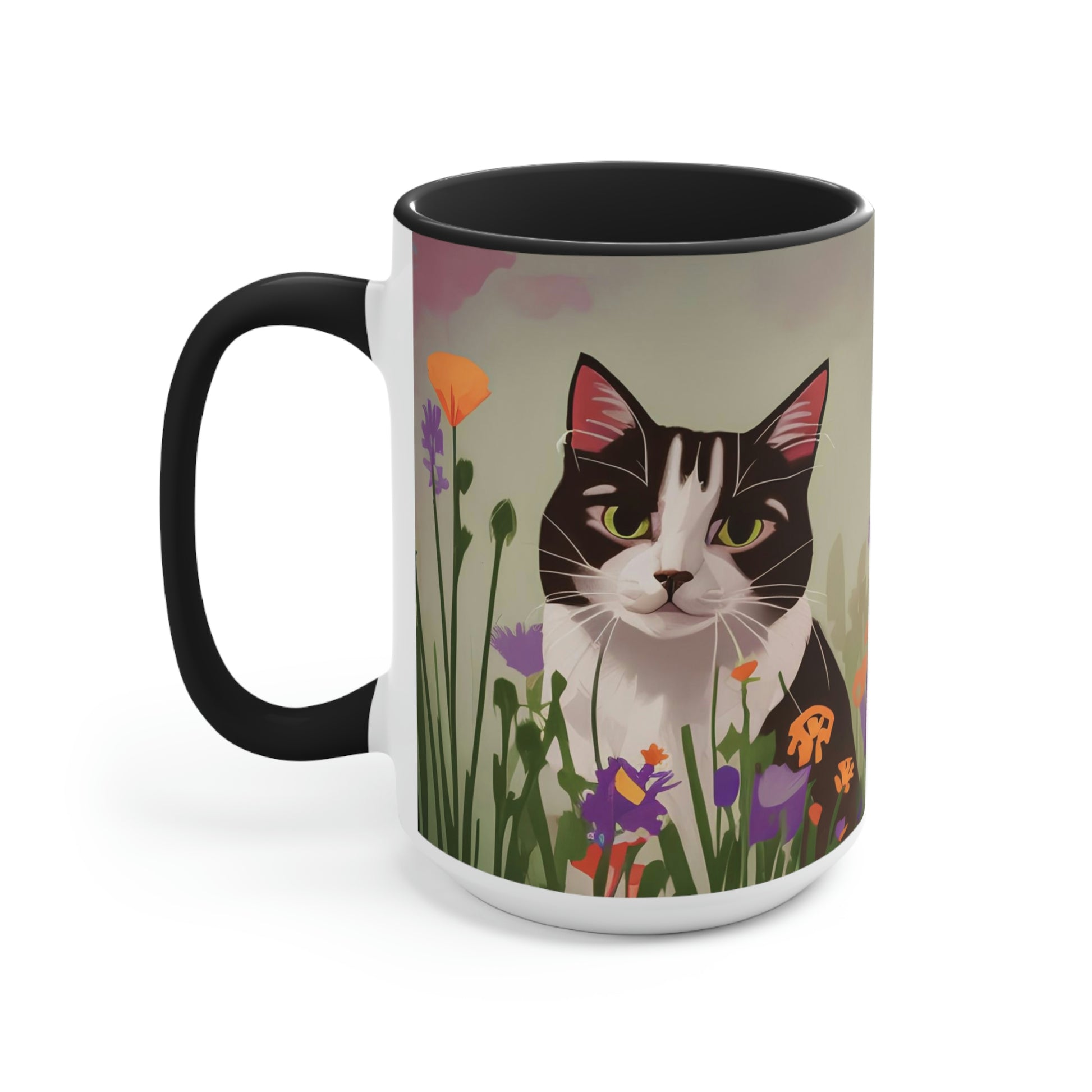 Cat with Wildflowers, Ceramic Mug - Perfect for Coffee, Tea, and More!