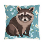 Young Raccoon and Flowers, Throw Pillow