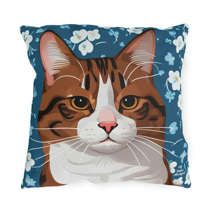 Orange Cat and Flowers, Versatile Throw Pillow - Home or Office Decor