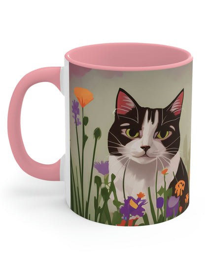 Cat with Wildflowers, Ceramic Mug - Perfect for Coffee, Tea, and More!