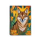 Coyote and Orange Flowers, Spiral Notebook Writing Journal - 118 Ruled Pages