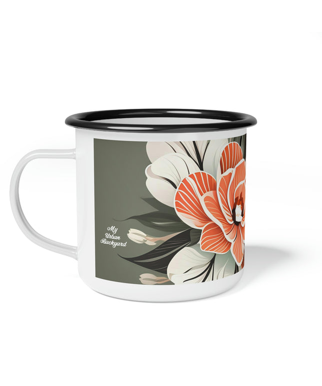 Art Deco Flower, Enamel Camping Mug for Coffee, Tea, Cocoa, or Cereal - 12oz
