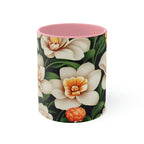 White Flowers, Ceramic Coffee Mug