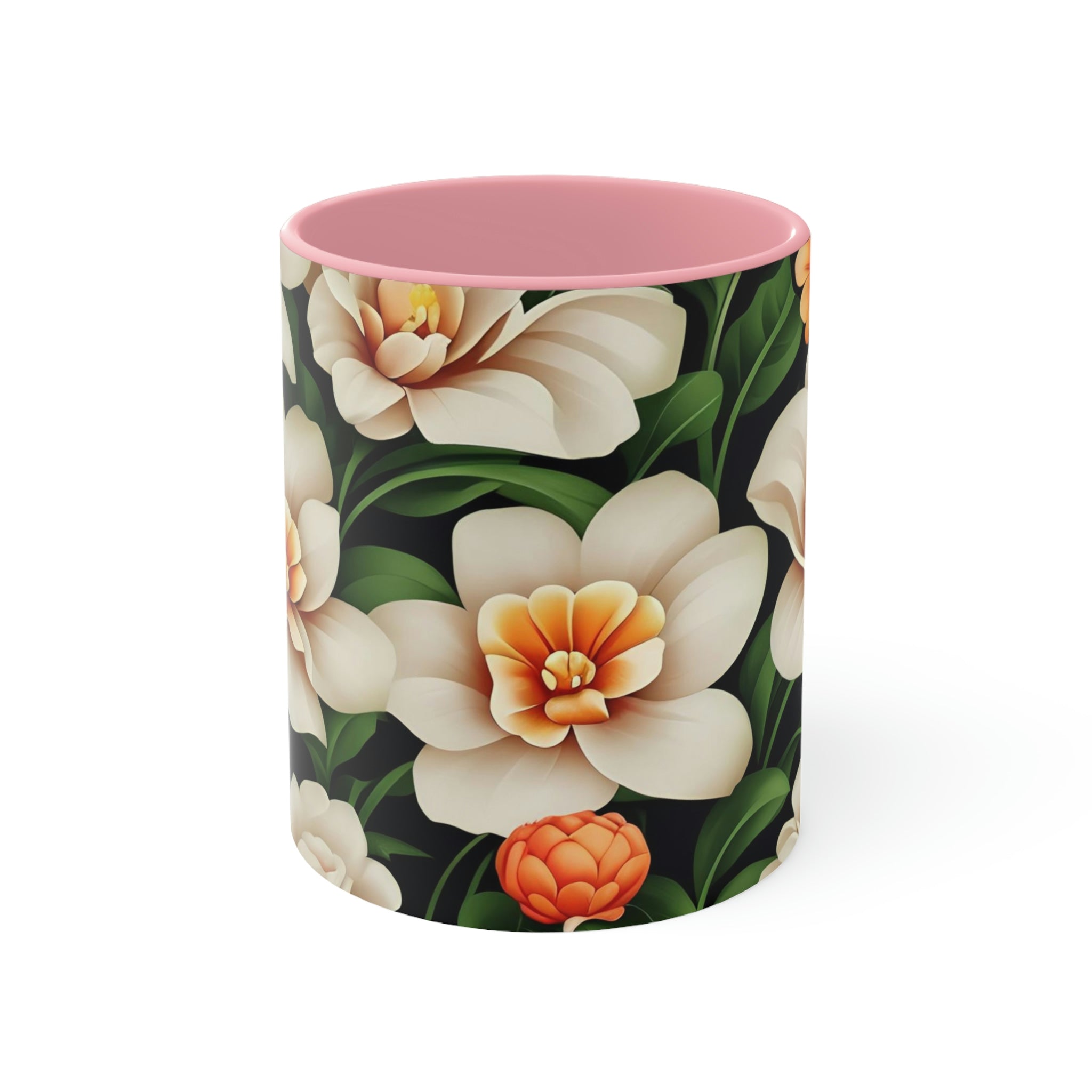 White Flowers, Ceramic Coffee Mug