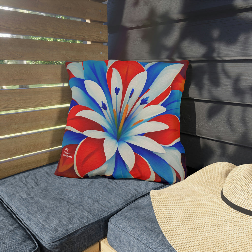 Red White & Blue Flower, Throw Pillow, Indoor/Outdoor Decor for Home or Office