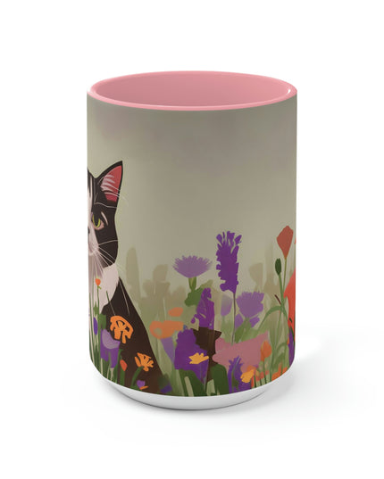 Cat with Wildflowers, Ceramic Mug - Perfect for Coffee, Tea, and More!