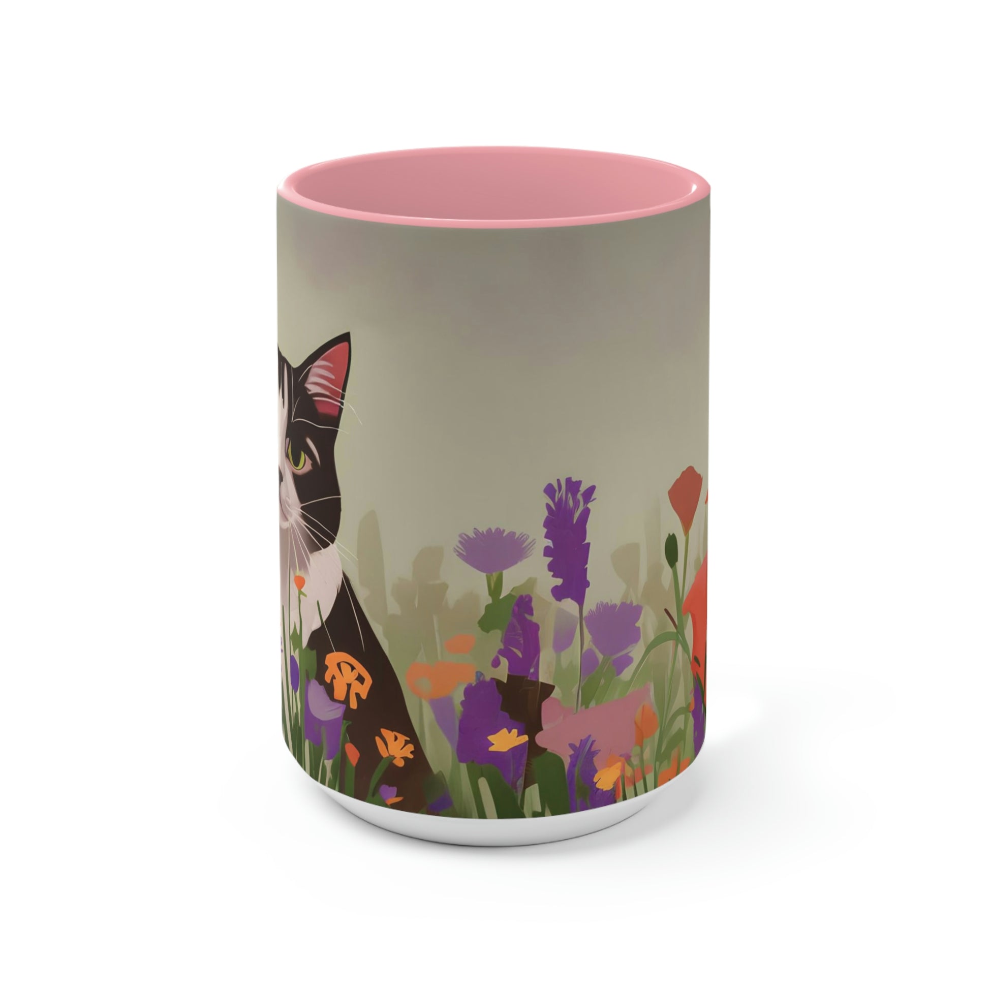 Cat with Wildflowers, Ceramic Mug - Perfect for Coffee, Tea, and More!
