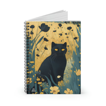 Black Cat with Black Flowers, Spiral Notebook Journal - Write in Style