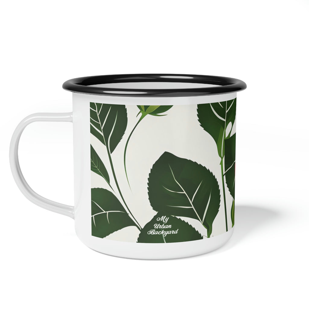 Rose Flower, Enamel Camping Mug for Coffee, Tea, Cocoa, or Cereal - 12oz