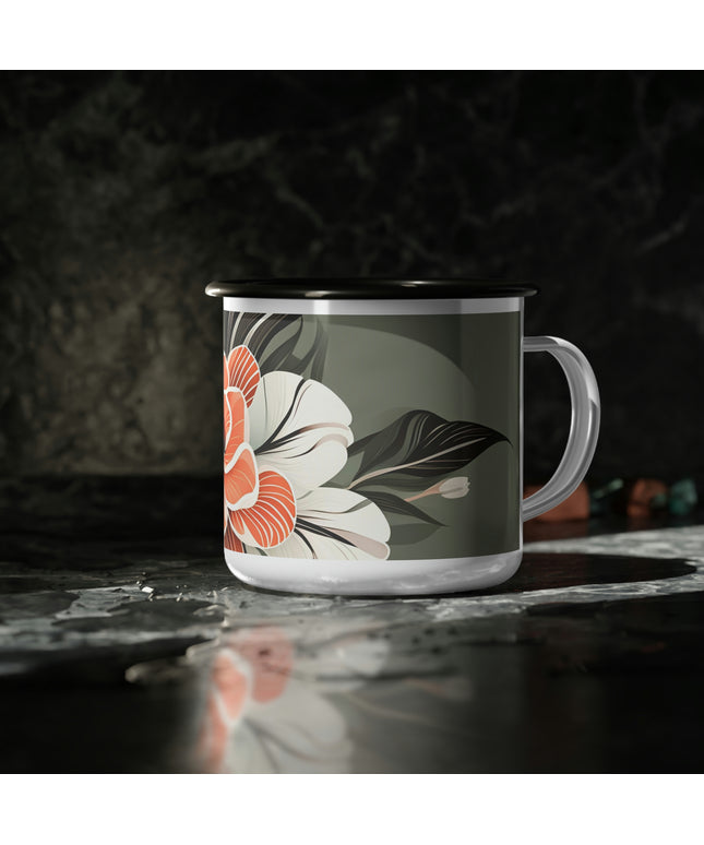 Art Deco Flower, Enamel Camping Mug for Coffee, Tea, Cocoa, or Cereal - 12oz