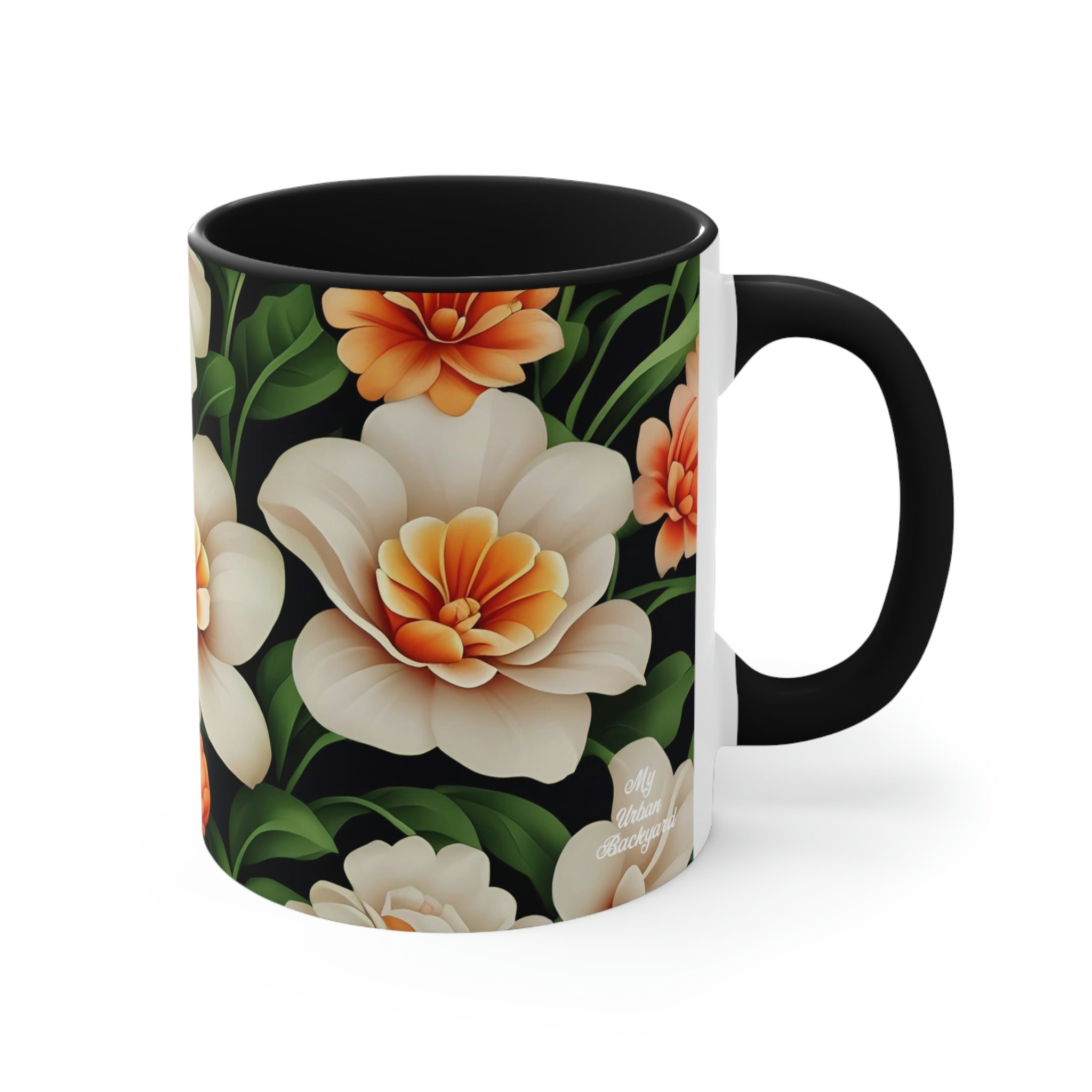 White Flowers, Ceramic Coffee Mug