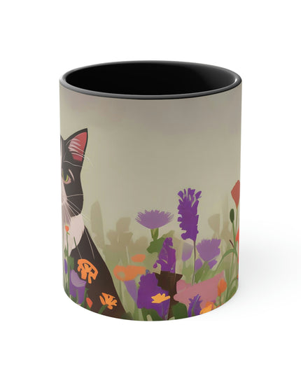 Cat with Wildflowers, Ceramic Mug - Perfect for Coffee, Tea, and More!