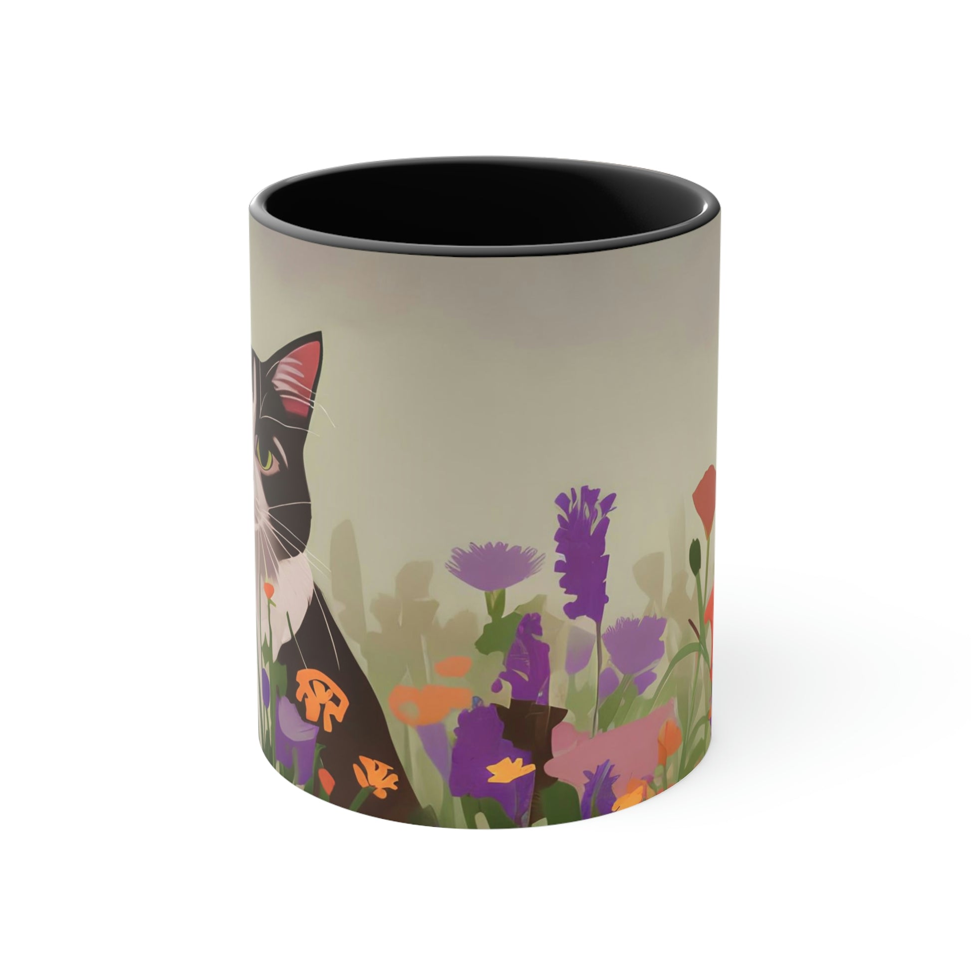Cat with Wildflowers, Ceramic Mug - Perfect for Coffee, Tea, and More!