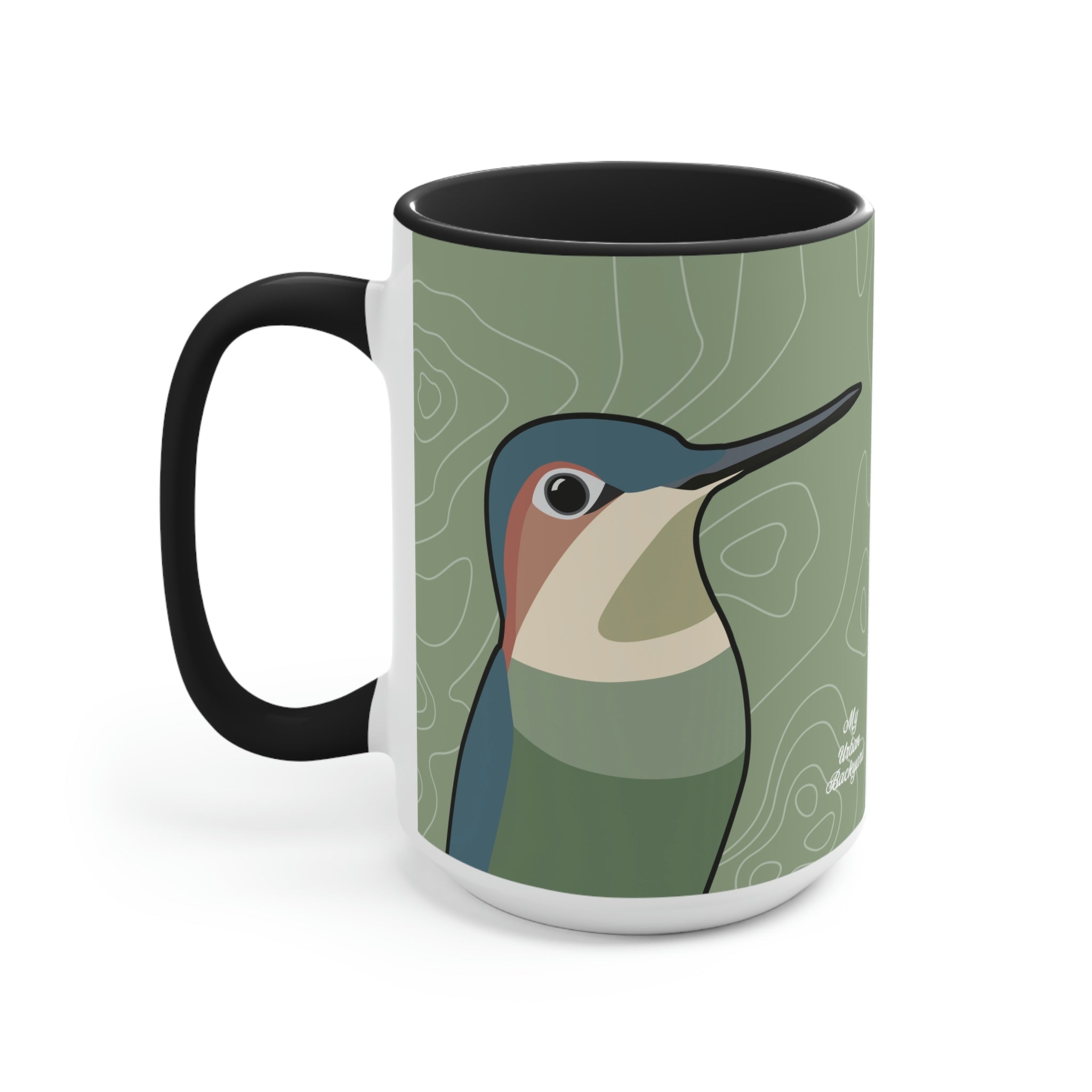 Hummingbirds on Sage Green, Ceramic Coffee Mug
