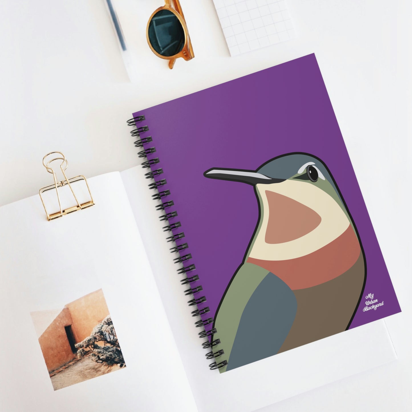 Hummingbird on Wildflower Purple, Spiral Notebook Journal - Write in Style