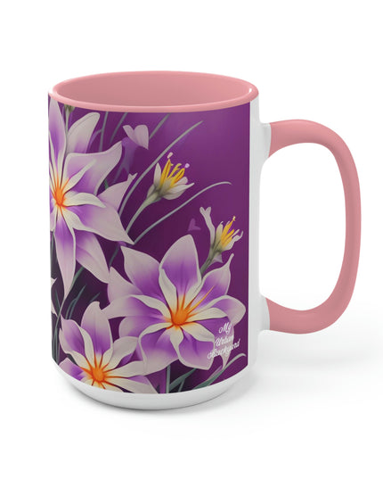 Purple Flowers, Ceramic Mug - Perfect for Coffee, Tea, and More!