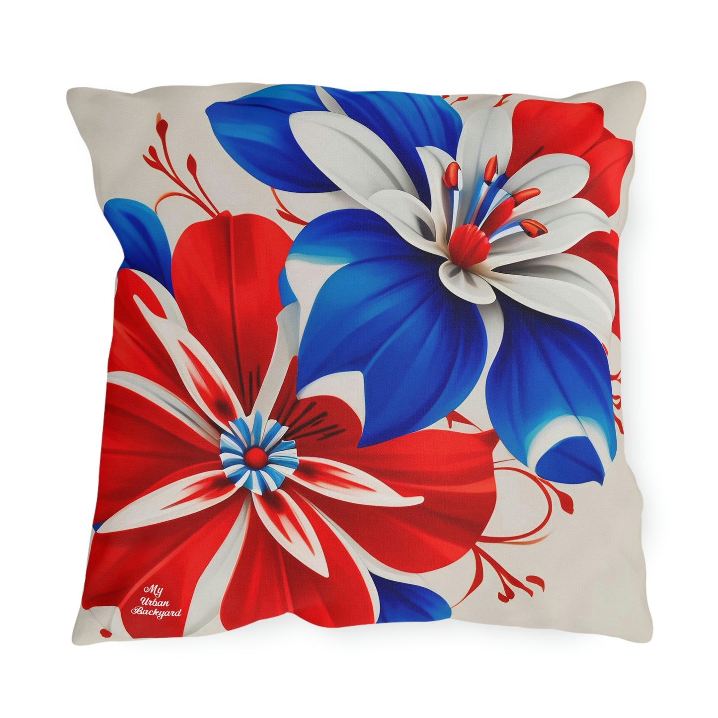 Red White & Blue Flowers, Versatile Throw Pillow - Home or Office Decor