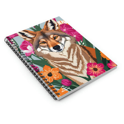 Coyote and Vibrant Flowers, Spiral Notebook Journal - Write in Style