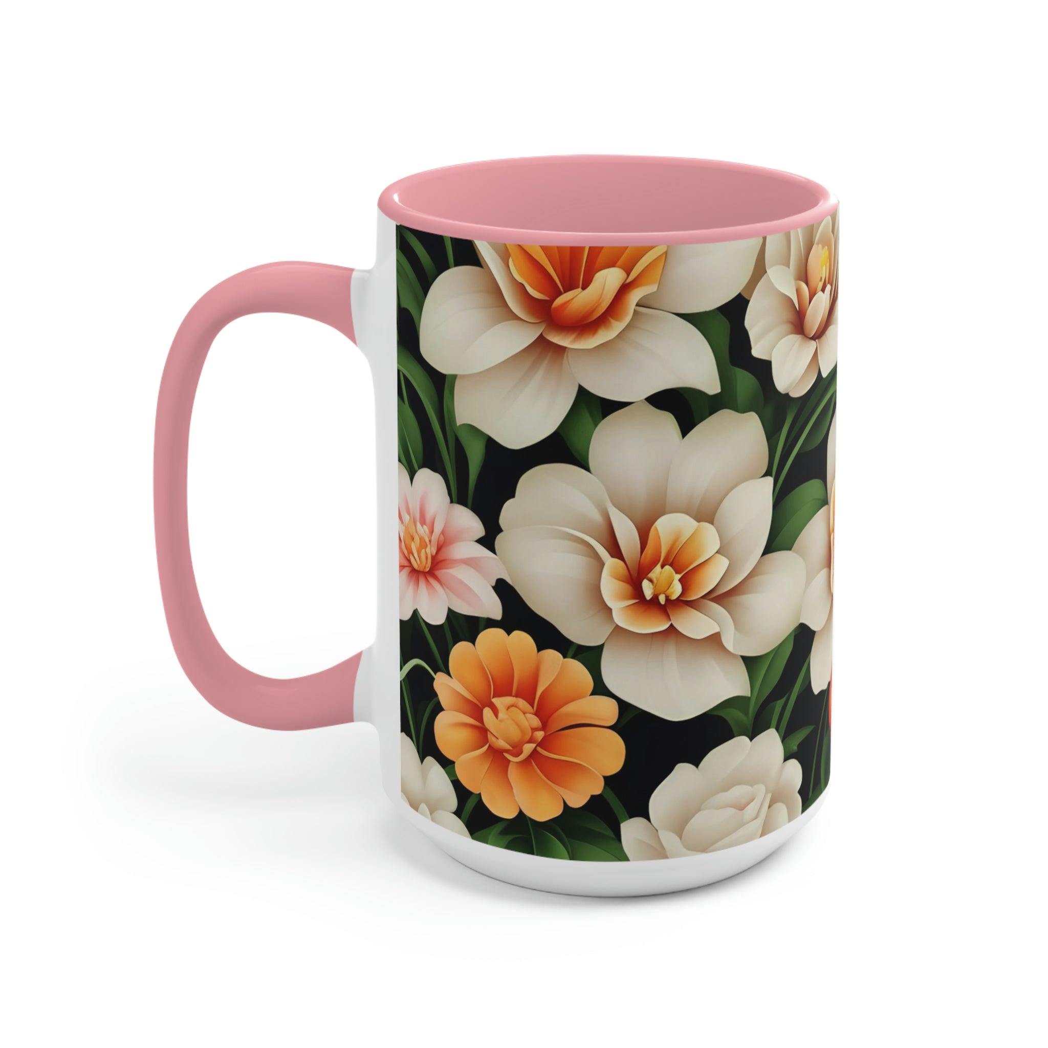 White Flowers, Ceramic Coffee Mug