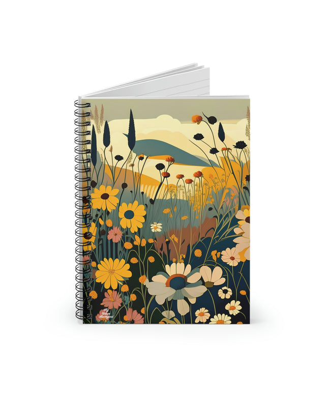 Spiral Notebook Writing Journal with 118 ruled line pages - Mountainside Wildflowers