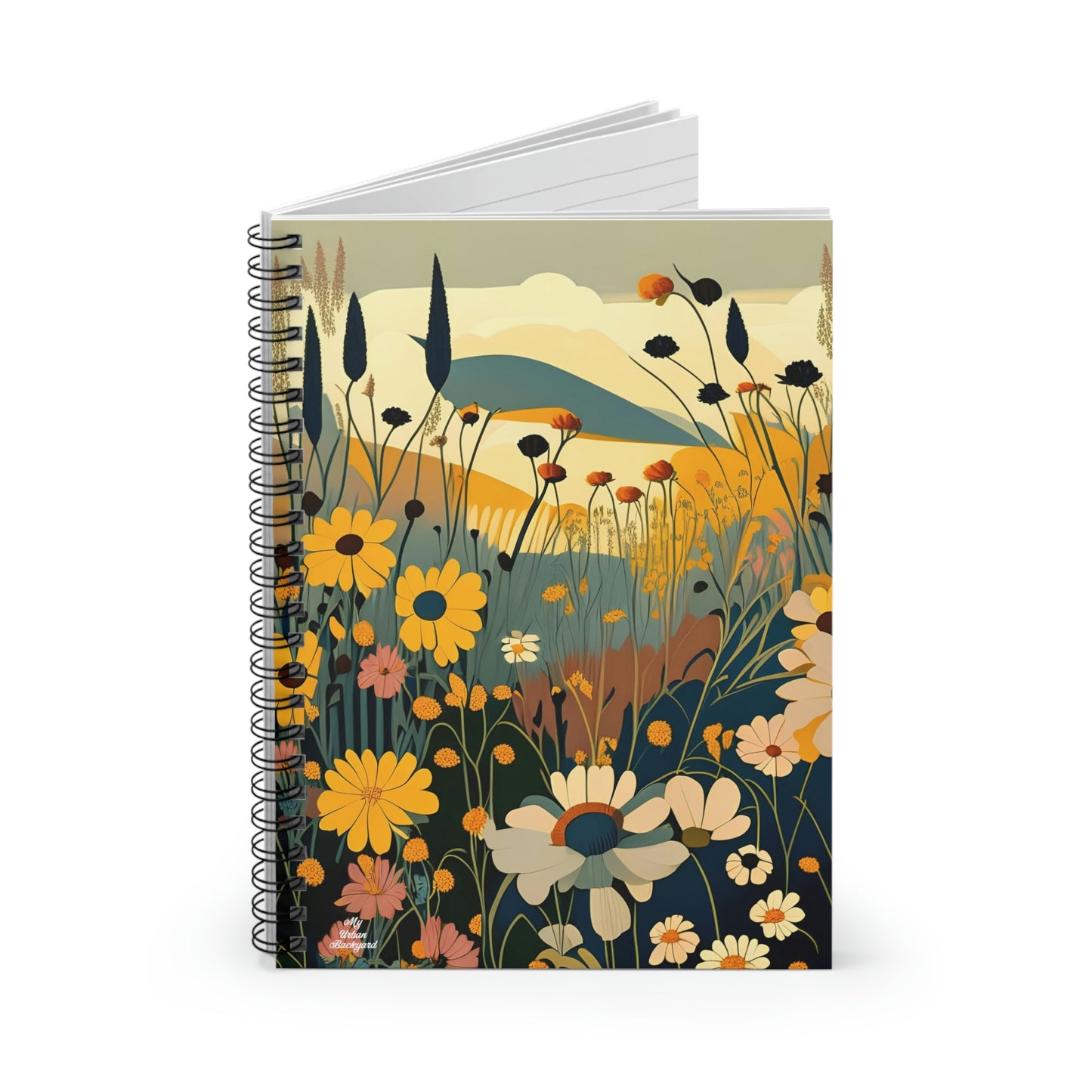 Spiral Notebook Writing Journal with 118 ruled line pages - Mountainside Wildflowers