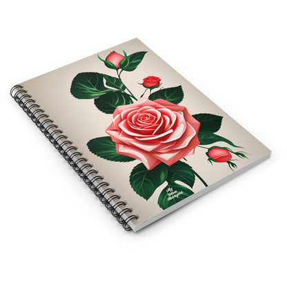 Spiral Notebook Writing Journal with 118 ruled line pages - Pink Rose Flowers