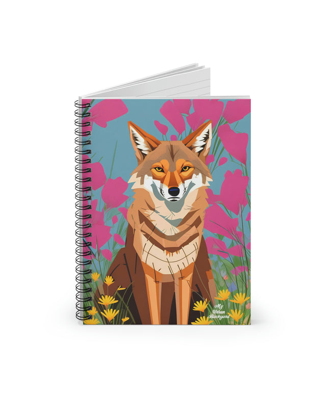 Coyote and Pink Flowers, Spiral Notebook Journal - Write in Style