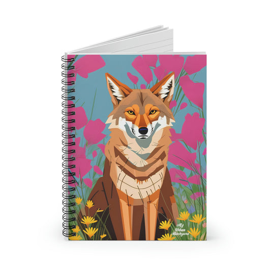 Coyote and Pink Flowers, Spiral Notebook Journal - Write in Style