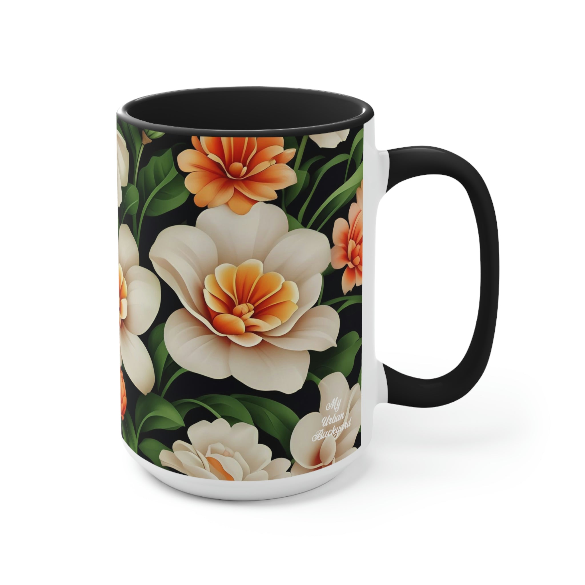 White Flowers, Ceramic Coffee Mug