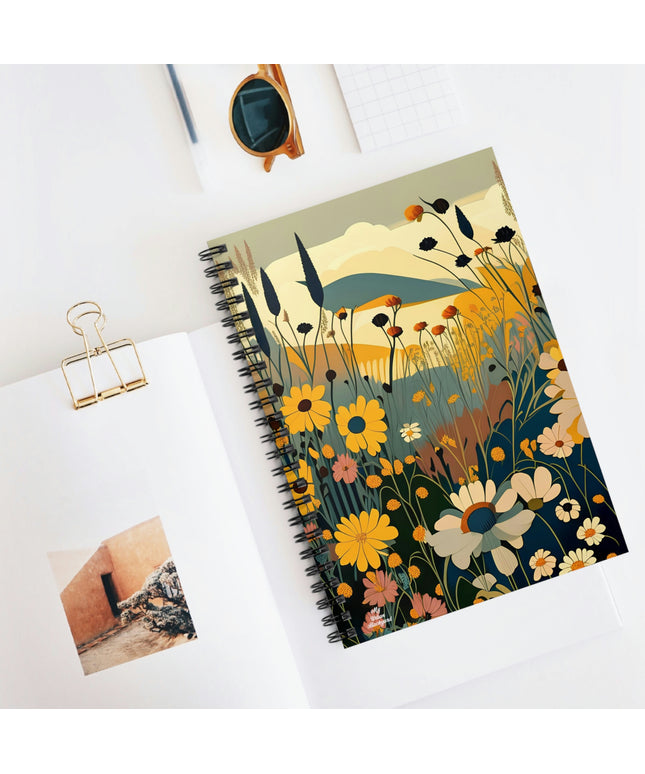Spiral Notebook Writing Journal with 118 ruled line pages - Mountainside Wildflowers