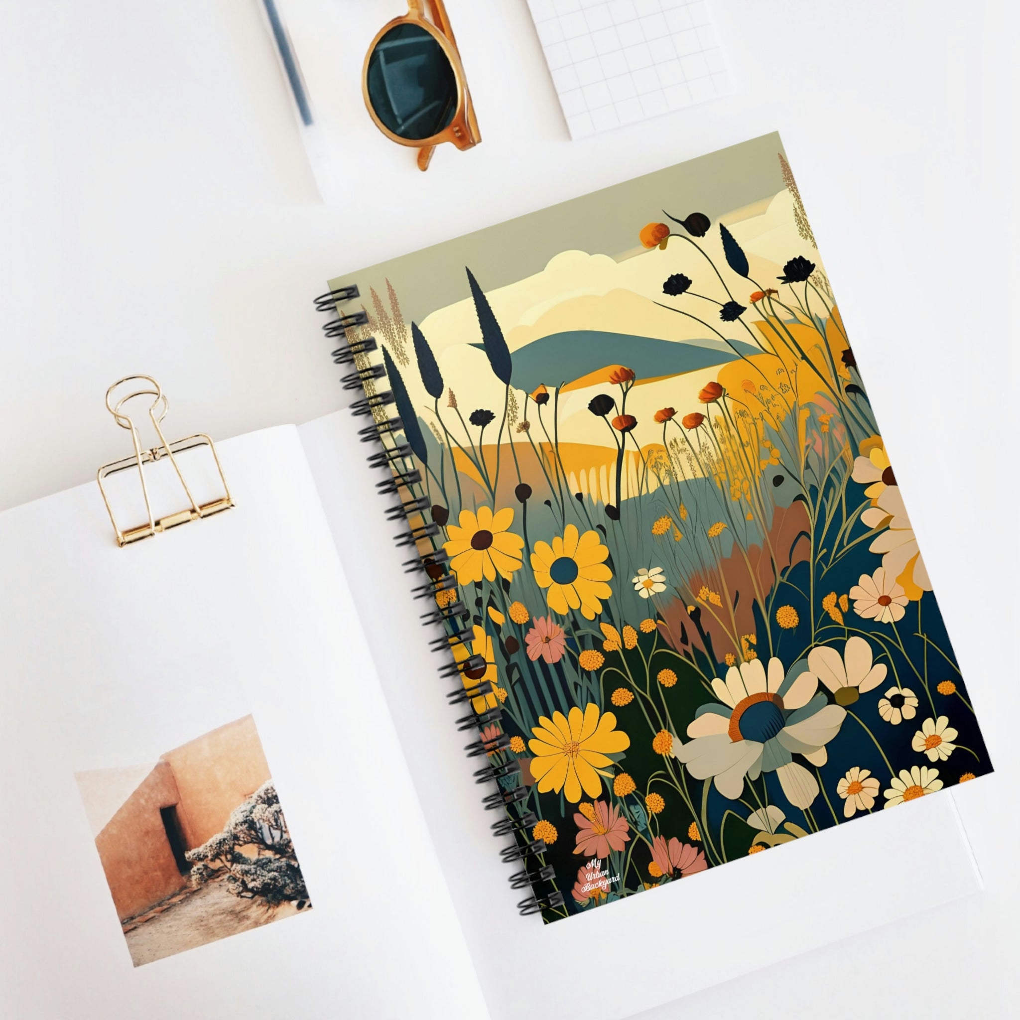 Spiral Notebook Writing Journal with 118 ruled line pages - Mountainside Wildflowers