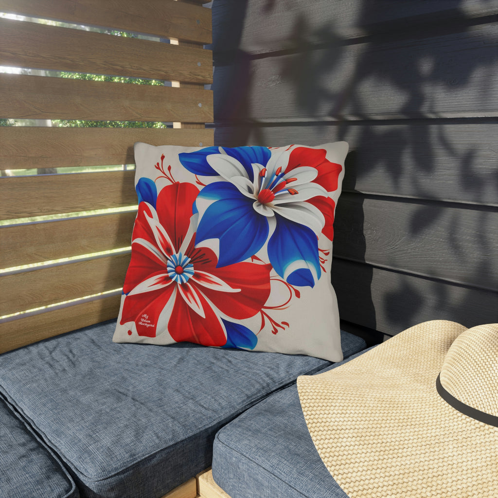 Red White & Blue Flowers, Throw Pillow, Indoor/Outdoor Decor for Home or Office