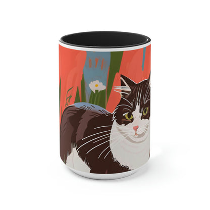 Cat with Wildflowers, Ceramic Mug - Perfect for Coffee, Tea, and More!