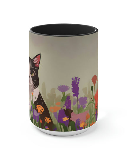 Cat with Wildflowers, Ceramic Mug - Perfect for Coffee, Tea, and More!