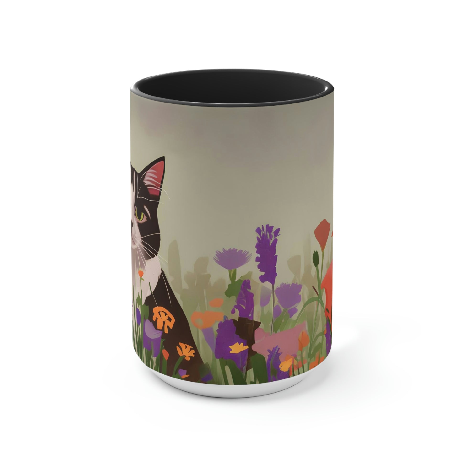 Cat with Wildflowers, Ceramic Mug - Perfect for Coffee, Tea, and More!