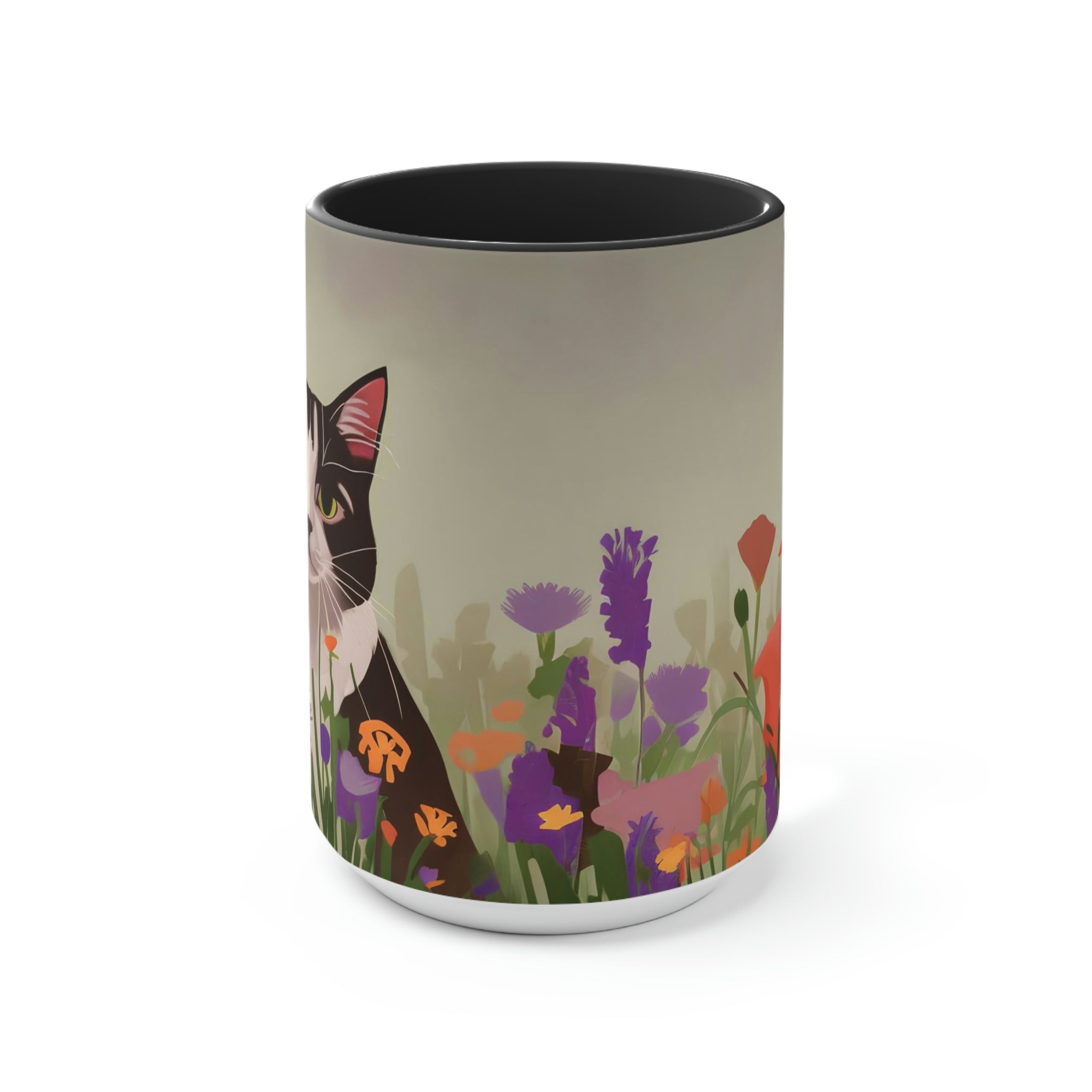 Cat with Wildflowers, Ceramic Coffee Mug