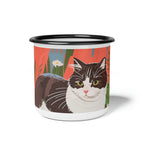 Cat with Wildflowers, Enamel Camping Mug