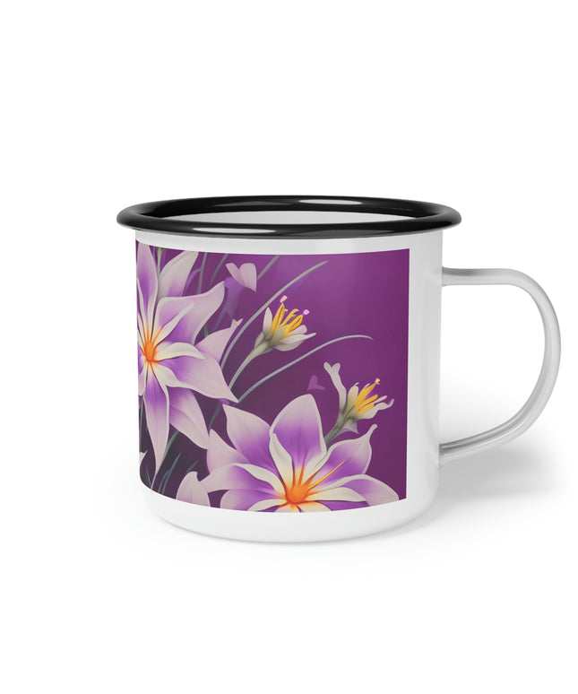 Purple Flowers, Enamel Camping Mug for Coffee, Tea, Cocoa, or Cereal - 12oz