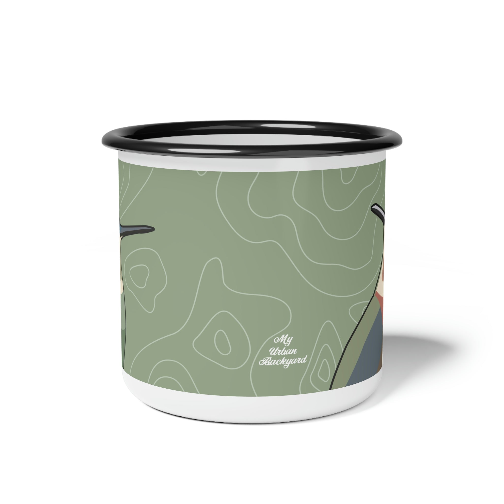 Hummingbirds on Sage Green, Enamel Camping Mug