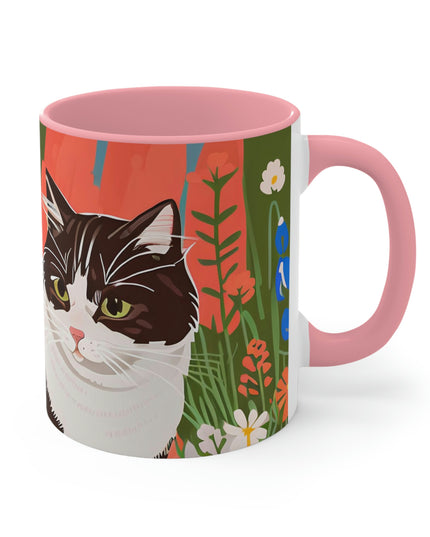 Cat with Wildflowers, Ceramic Mug - Perfect for Coffee, Tea, and More!