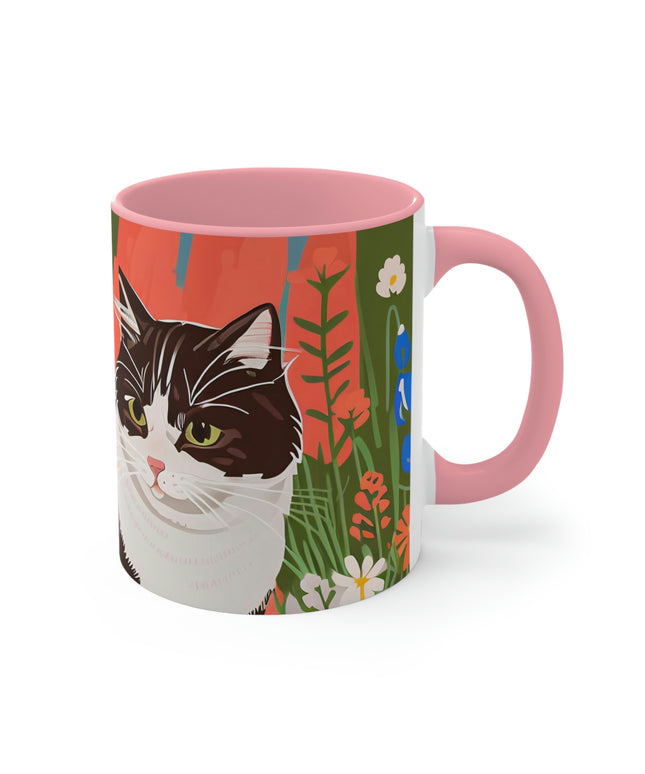 Cat with Wildflowers, Ceramic Mug - Perfect for Coffee, Tea, and More!