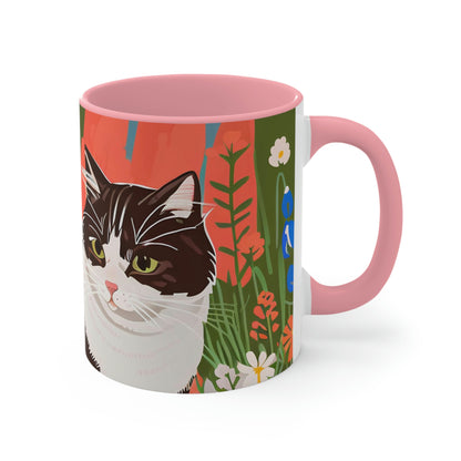 Cat with Wildflowers, Ceramic Mug - Perfect for Coffee, Tea, and More!