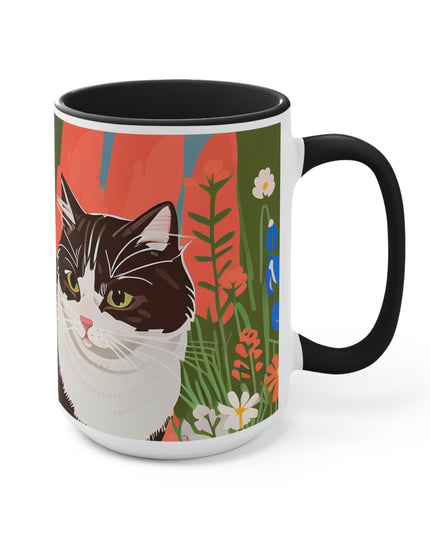 Cat with Wildflowers, Ceramic Mug - Perfect for Coffee, Tea, and More!