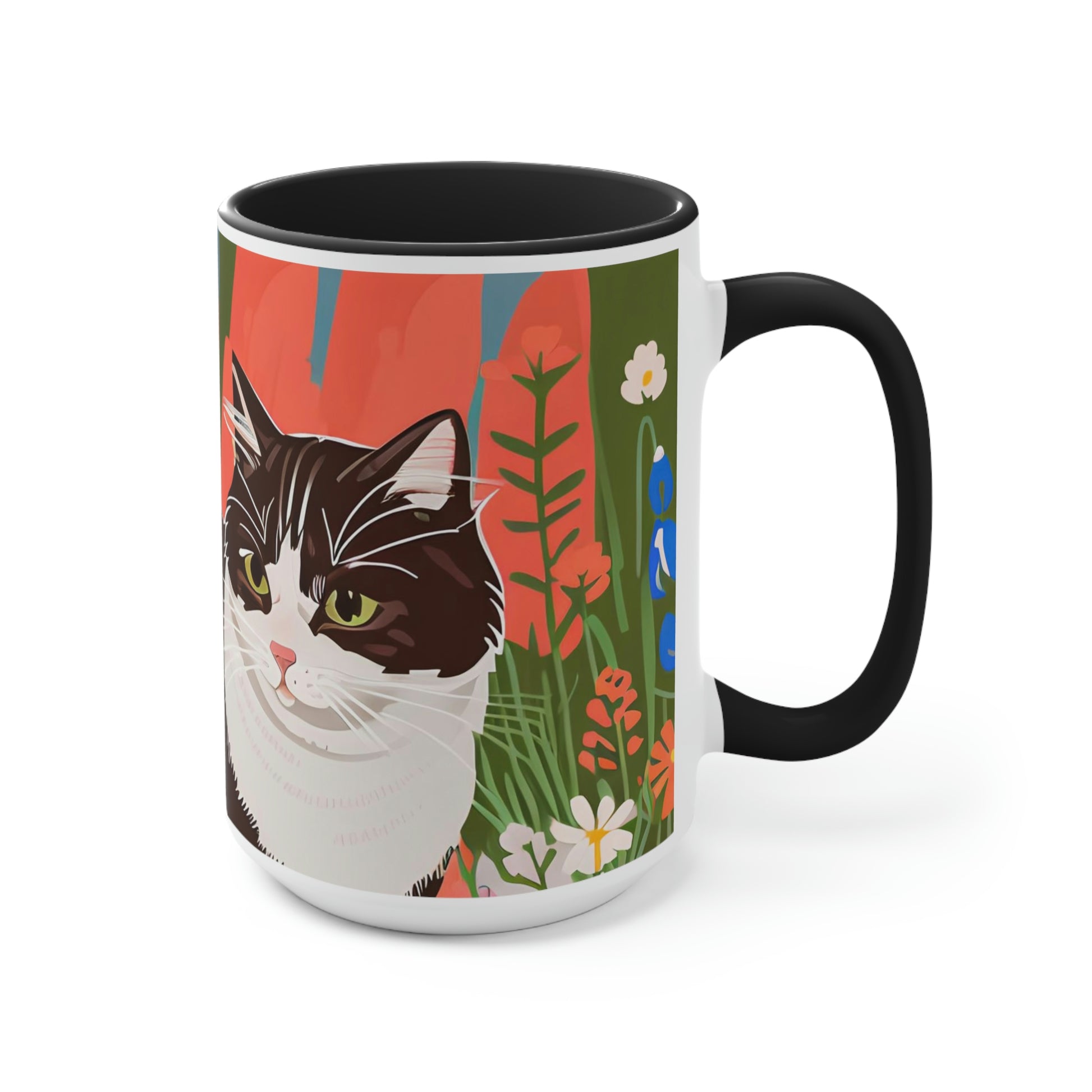 Cat with Wildflowers, Ceramic Mug - Perfect for Coffee, Tea, and More!