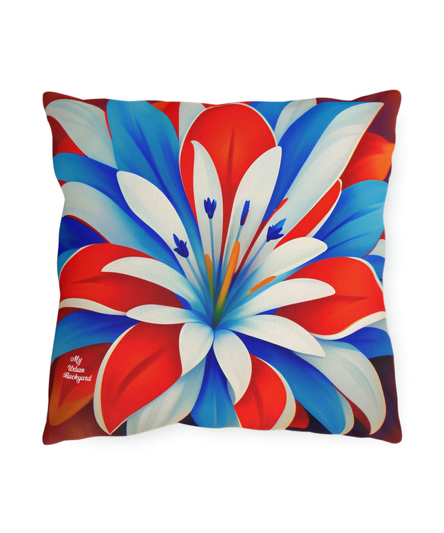 Red White & Blue Flower, Throw Pillow, Indoor/Outdoor Decor for Home or Office