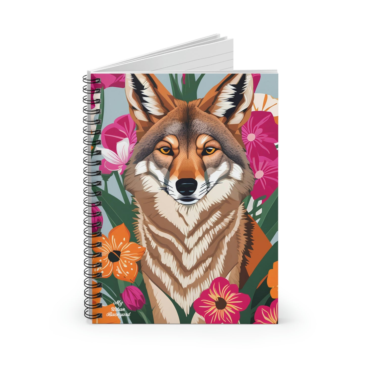Coyote and Vibrant Flowers, Spiral Notebook Journal - Write in Style