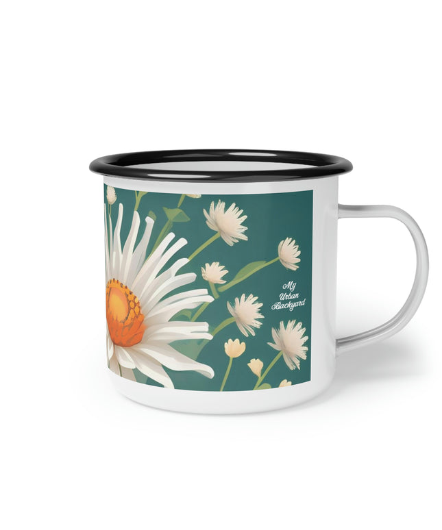 White Flowers, Enamel Camping Mug for Coffee, Tea, Cocoa, or Cereal - 12oz