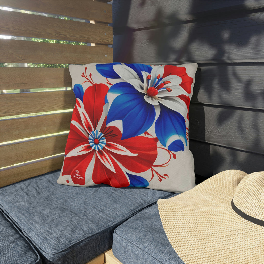 Red White & Blue Flowers, Throw Pillow, Indoor/Outdoor Decor for Home or Office