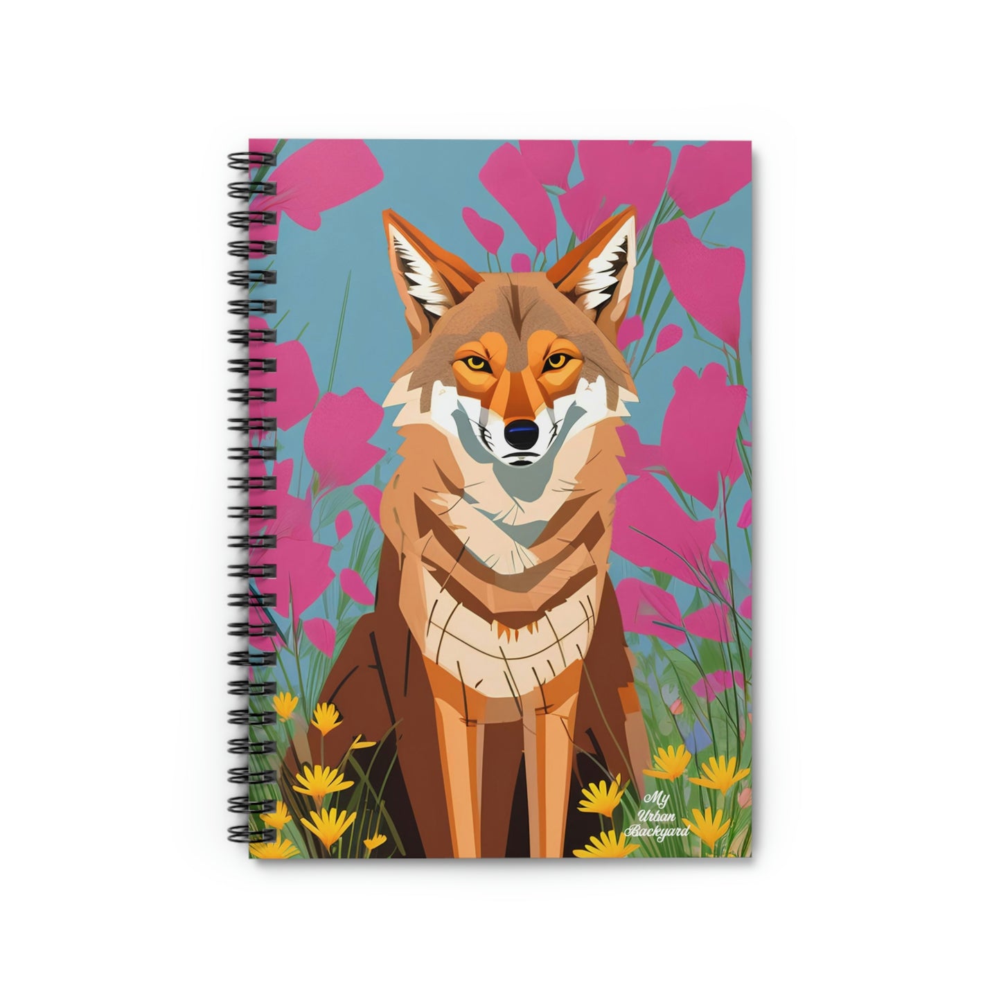 Coyote and Pink Flowers, Spiral Notebook Journal - Write in Style