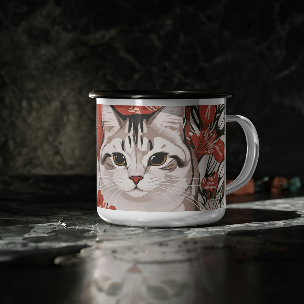 Tess & Jess Clawfield, Cat Enamel Camping Mug for Coffee, Tea, Cocoa, or Cereal - 12oz